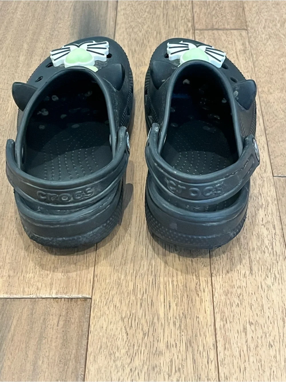 CROCS Kids Black Cat Clogs with Lime Accents